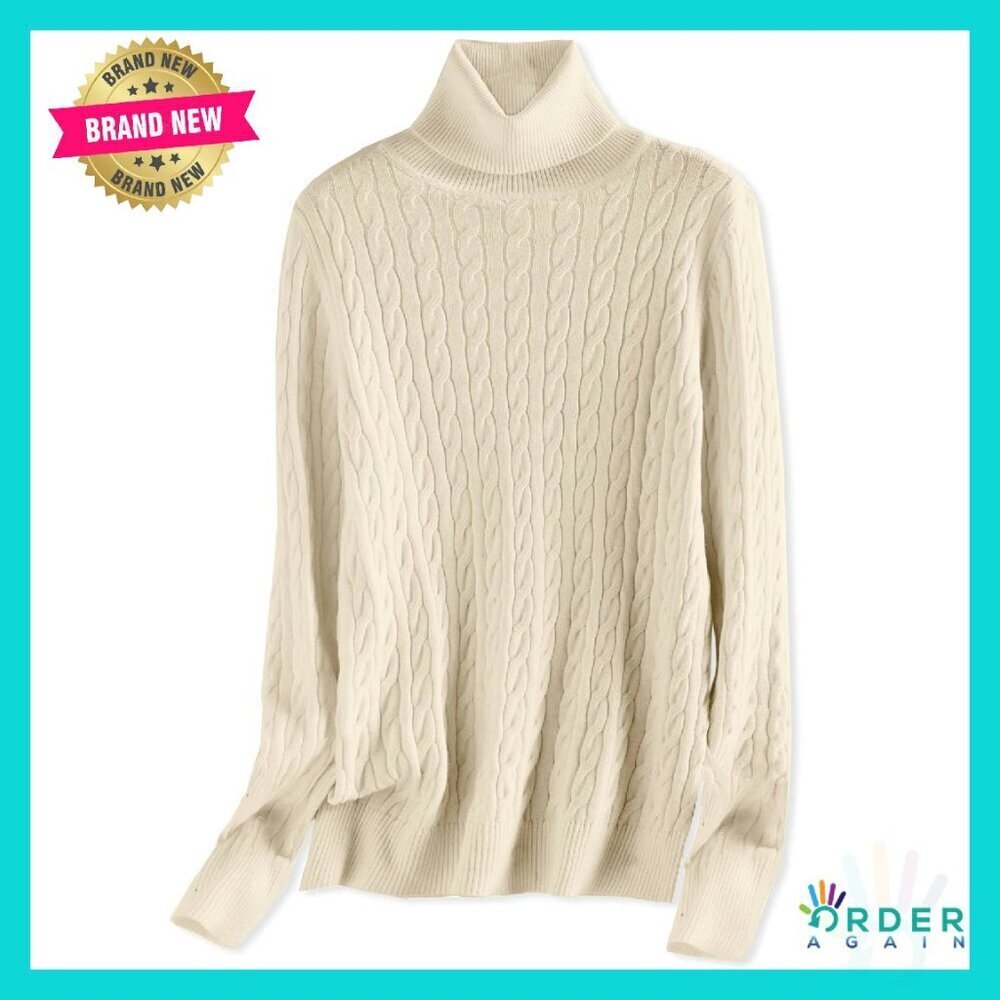 Cable Knit Turtleneck Sweater Ultra-Soft Lightweight Elegant Minimal Chic
